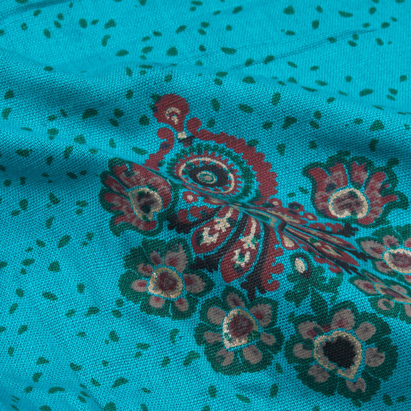 Teal Butta Pattern Foil Screen Print Cotton By Linen Fabric - Fabcurate