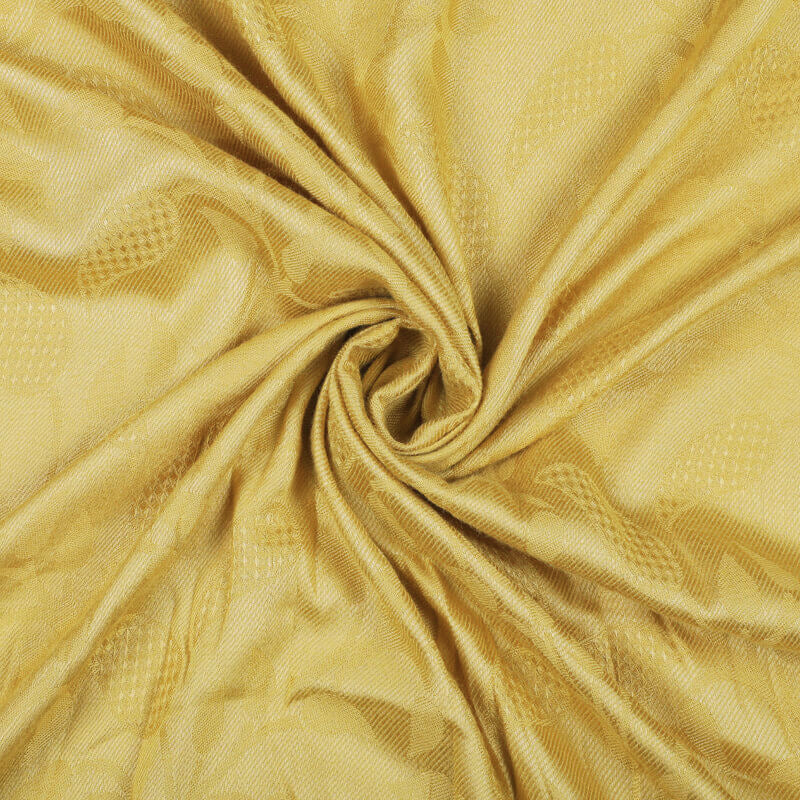 Mustard Yellow Leaf Pattern Rayon Jacquard Fabric - Fabcurate
