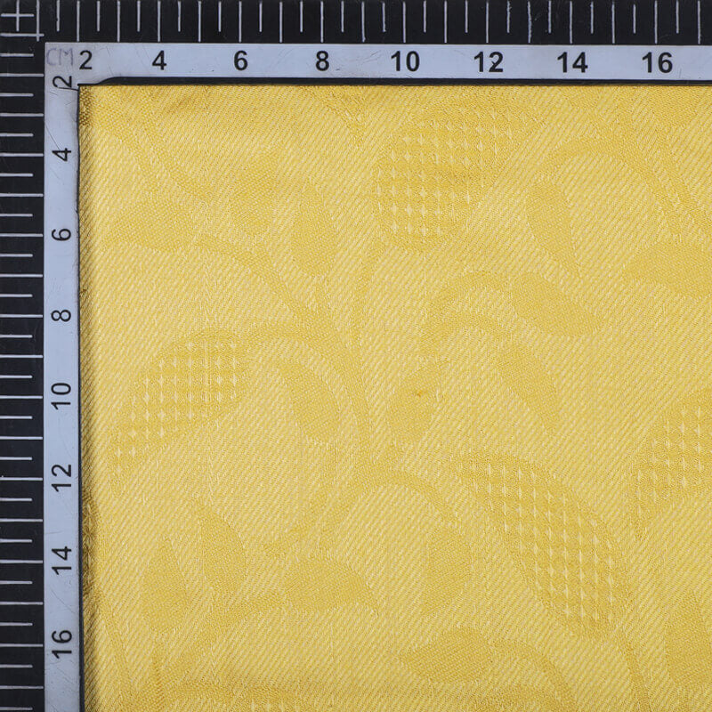 Mustard Yellow Leaf Pattern Rayon Jacquard Fabric - Fabcurate