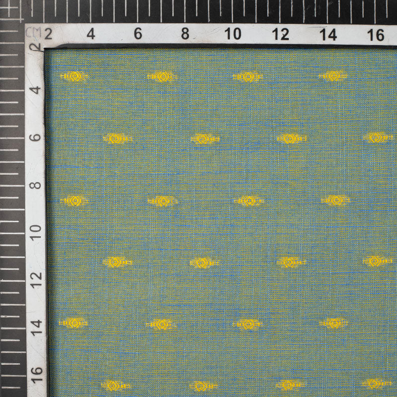 Blue And Yellow Dobby Dual Tone Rayon Slub Fabric - Fabcurate