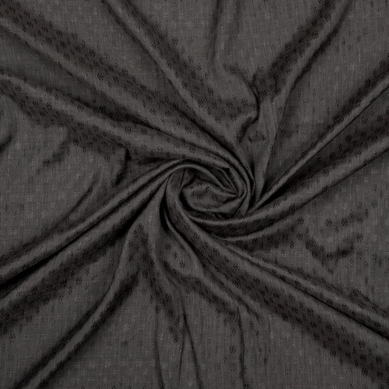 Dark Grey Floral Dobby Dual Tone Viscose Fabric (Width 56 Inches) - Fabcurate