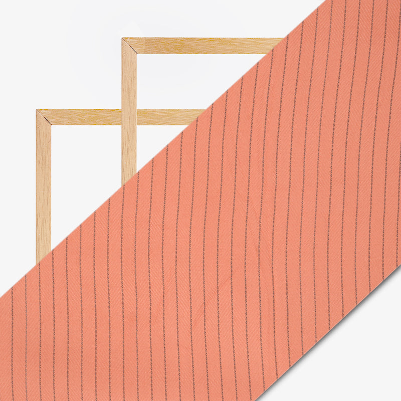 Coral Peach Stripes Dobby Rayon Fabric - Fabcurate