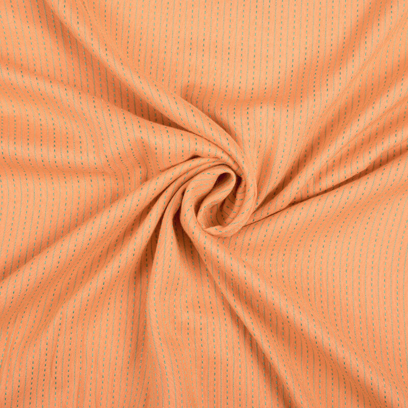 Melon Orange Stripes Kantha Rayon Fabric(Width 56 Inches) - Fabcurate