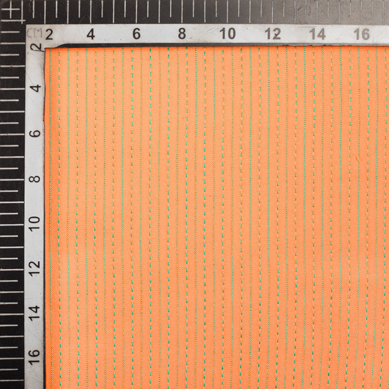 Melon Orange Stripes Kantha Rayon Fabric(Width 56 Inches) - Fabcurate