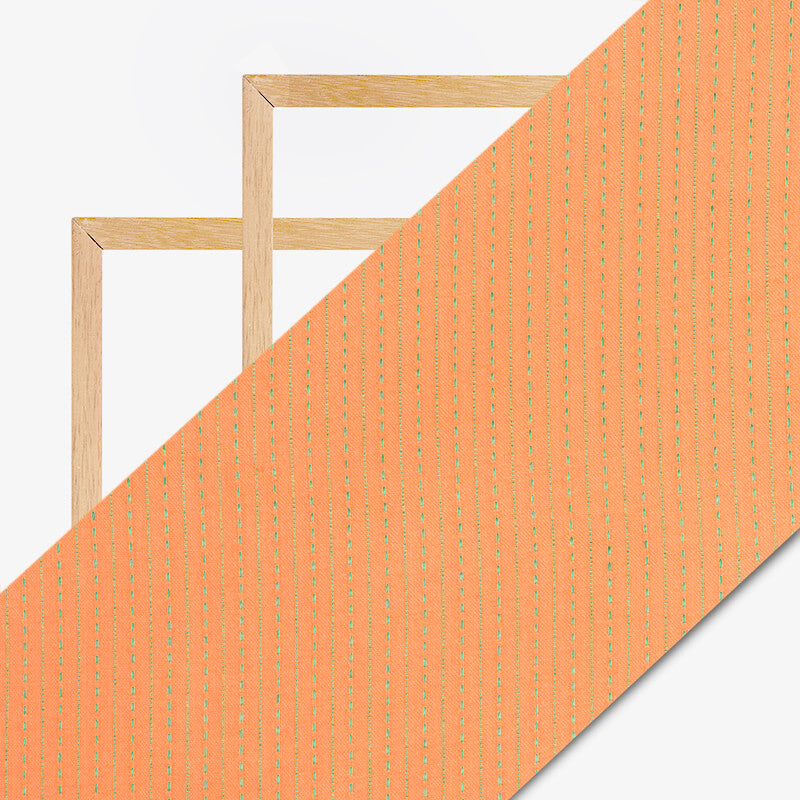 Melon Orange Stripes Kantha Rayon Fabric(Width 56 Inches) - Fabcurate
