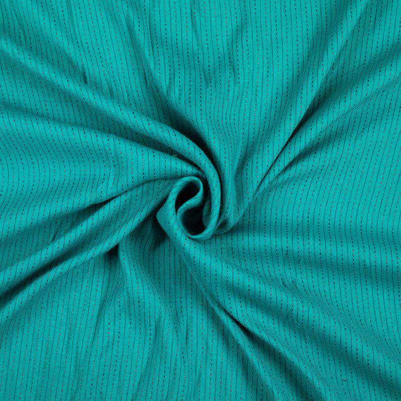 Turquoise Blue Stripes Kantha Rayon Fabric(Width 56 Inches) - Fabcurate