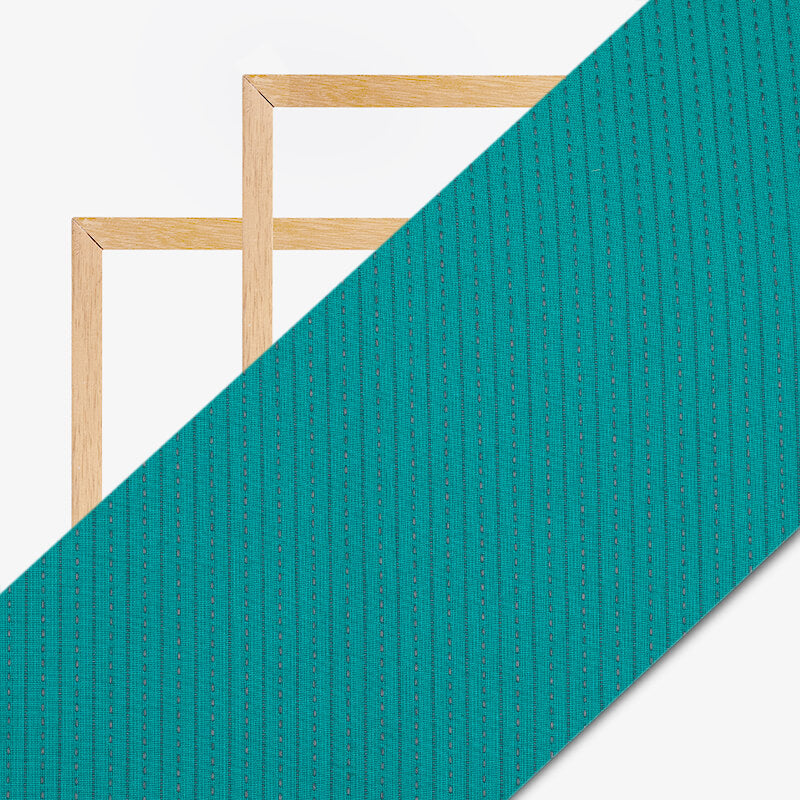 Turquoise Blue Stripes Kantha Rayon Fabric(Width 56 Inches) - Fabcurate