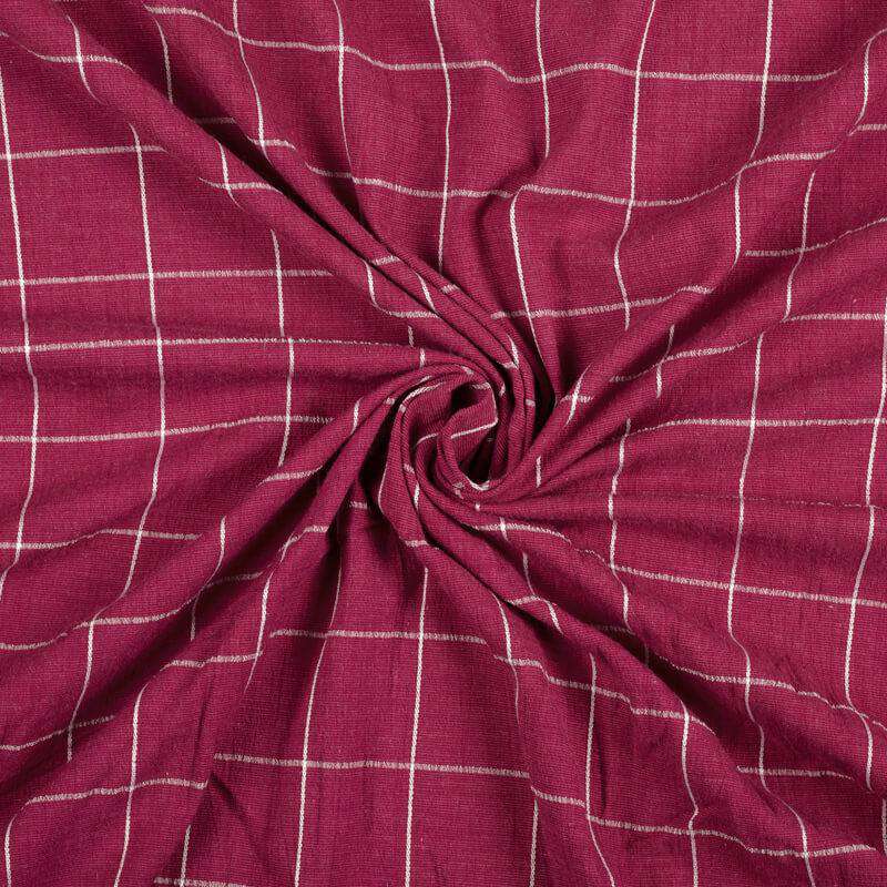 Jam Red Checks Dobby Rayon Lycra Fabric - Fabcurate