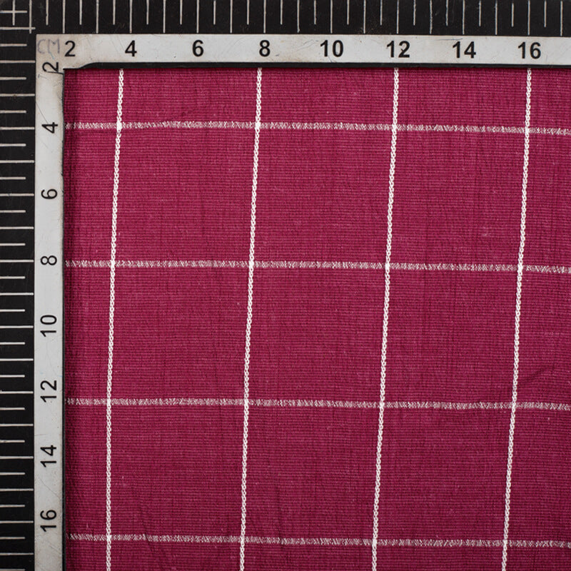 Jam Red Checks Dobby Rayon Lycra Fabric - Fabcurate