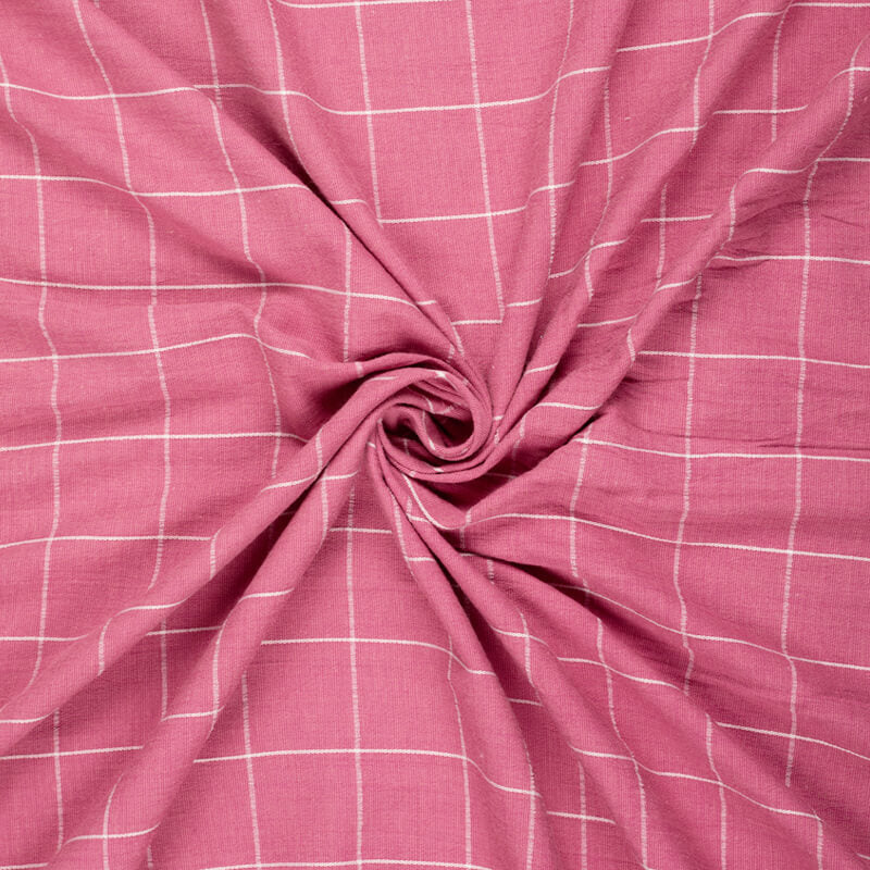 Taffy Pink Checks Dobby Rayon Lycra Fabric - Fabcurate