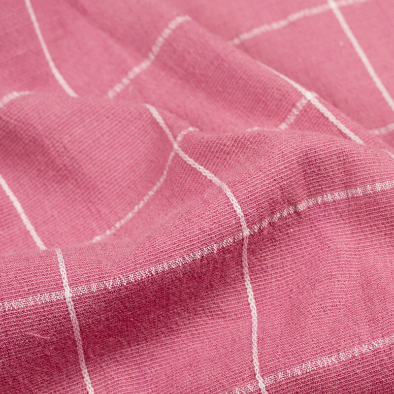 Taffy Pink Checks Dobby Rayon Lycra Fabric - Fabcurate