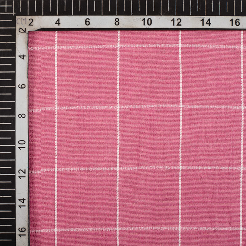 Taffy Pink Checks Dobby Rayon Lycra Fabric - Fabcurate