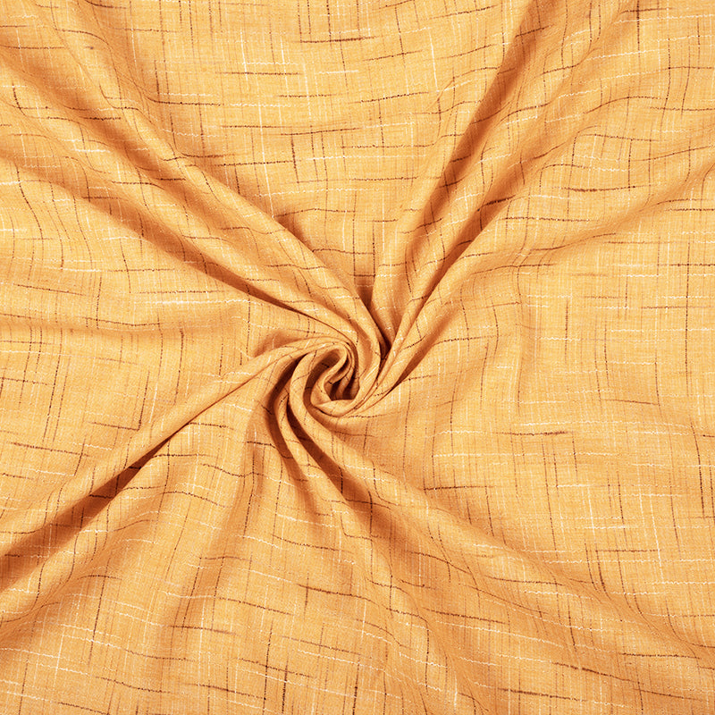 Sepia Yellow Brush Pattern Plain Cotton Slub Fabric (Width 56 Inches) - Fabcurate