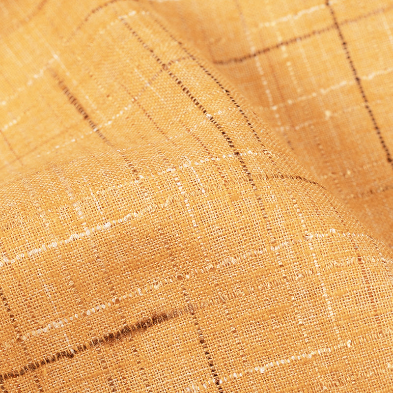 Sepia Yellow Brush Pattern Plain Cotton Slub Fabric (Width 56 Inches) - Fabcurate
