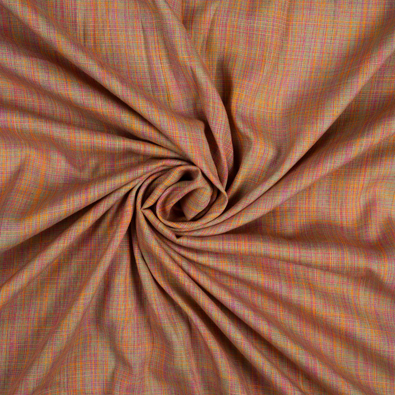 Orange Multicolor Oxford Weave Pattern Cotton Blend Fabric (Width 58 Inches) - Fabcurate