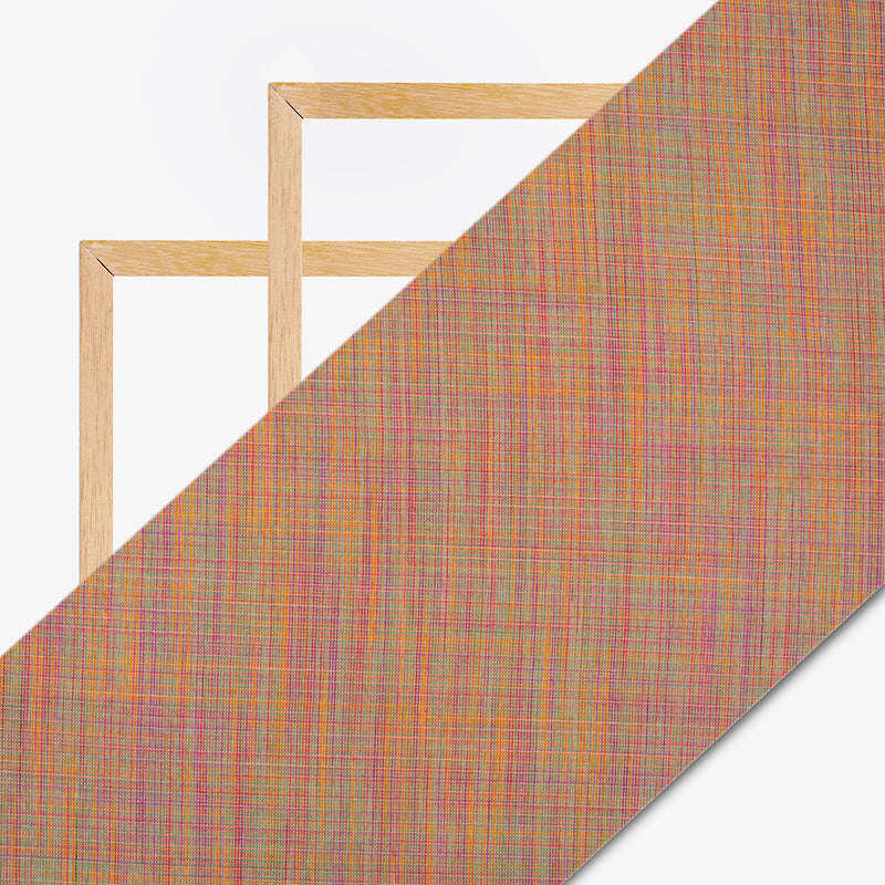 Orange Multicolor Oxford Weave Pattern Cotton Blend Fabric (Width 58 Inches) - Fabcurate