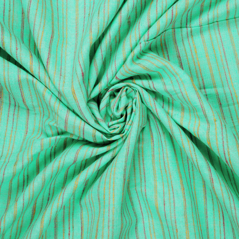 Botanical Tint Turquoise Plain Premium Textured Cotton Blend Fabric (Width 56 Inches) - Fabcurate
