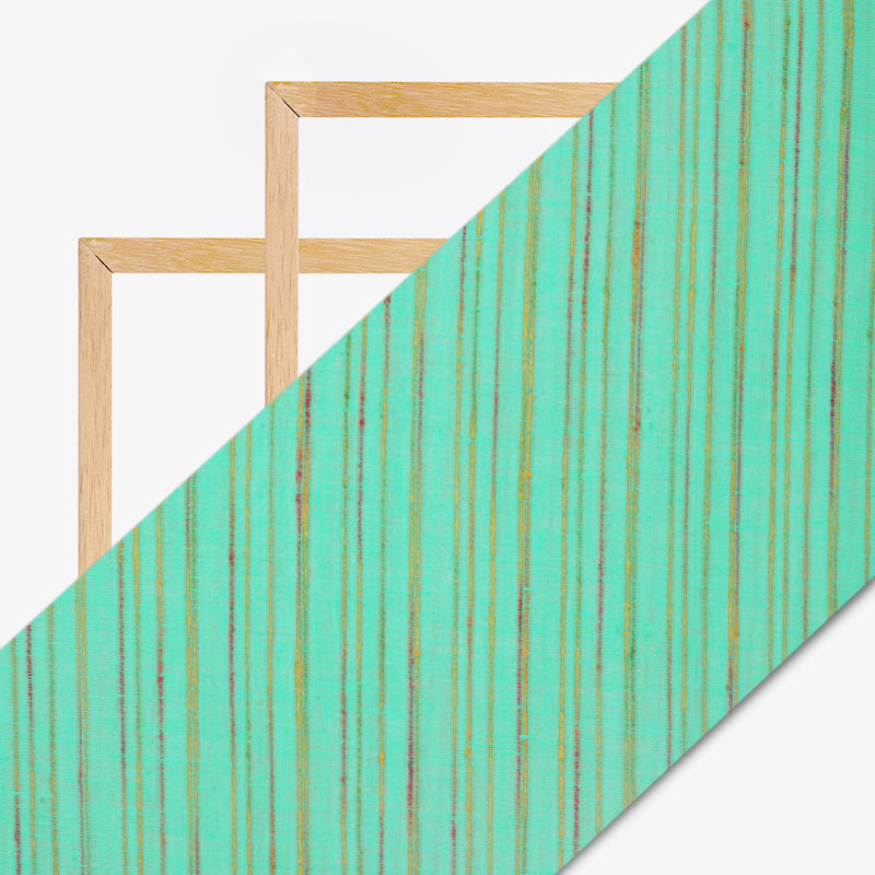 Botanical Tint Turquoise Plain Premium Textured Cotton Blend Fabric (Width 56 Inches) - Fabcurate