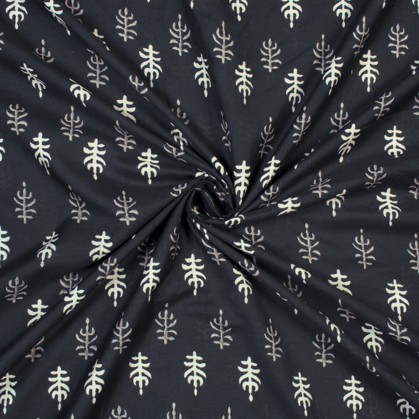 Black And Off White Booti Pattern Screen Print Muslin Fabric - Fabcurate