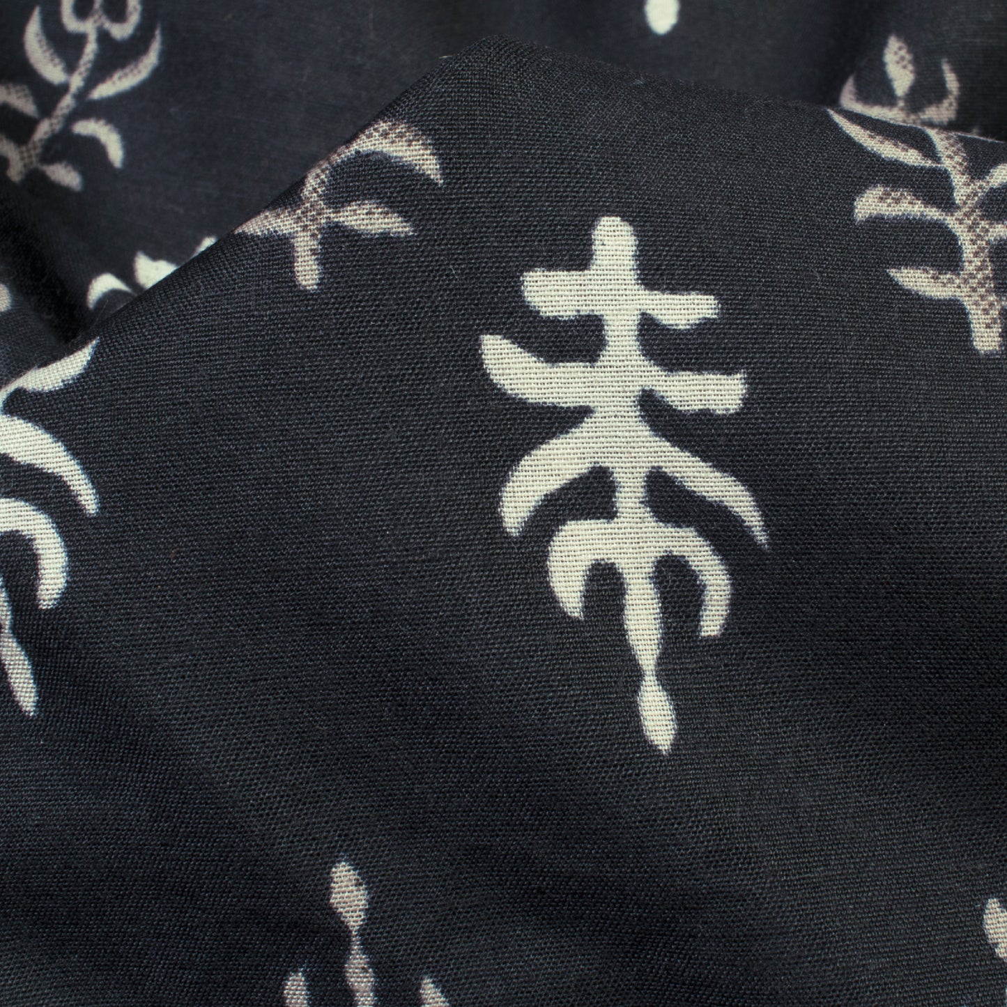 Black And Off White Booti Pattern Screen Print Muslin Fabric - Fabcurate