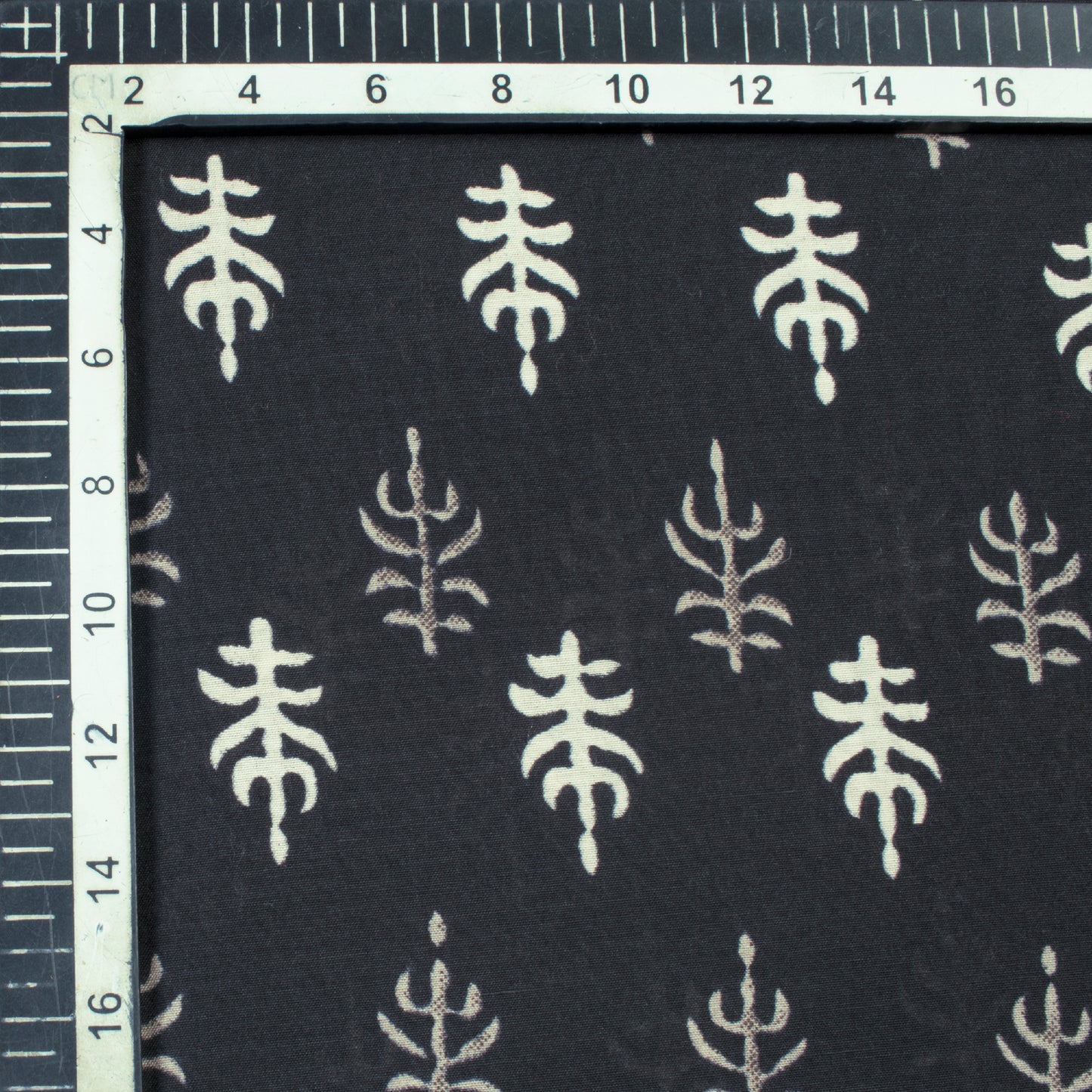 Black And Off White Booti Pattern Screen Print Muslin Fabric - Fabcurate