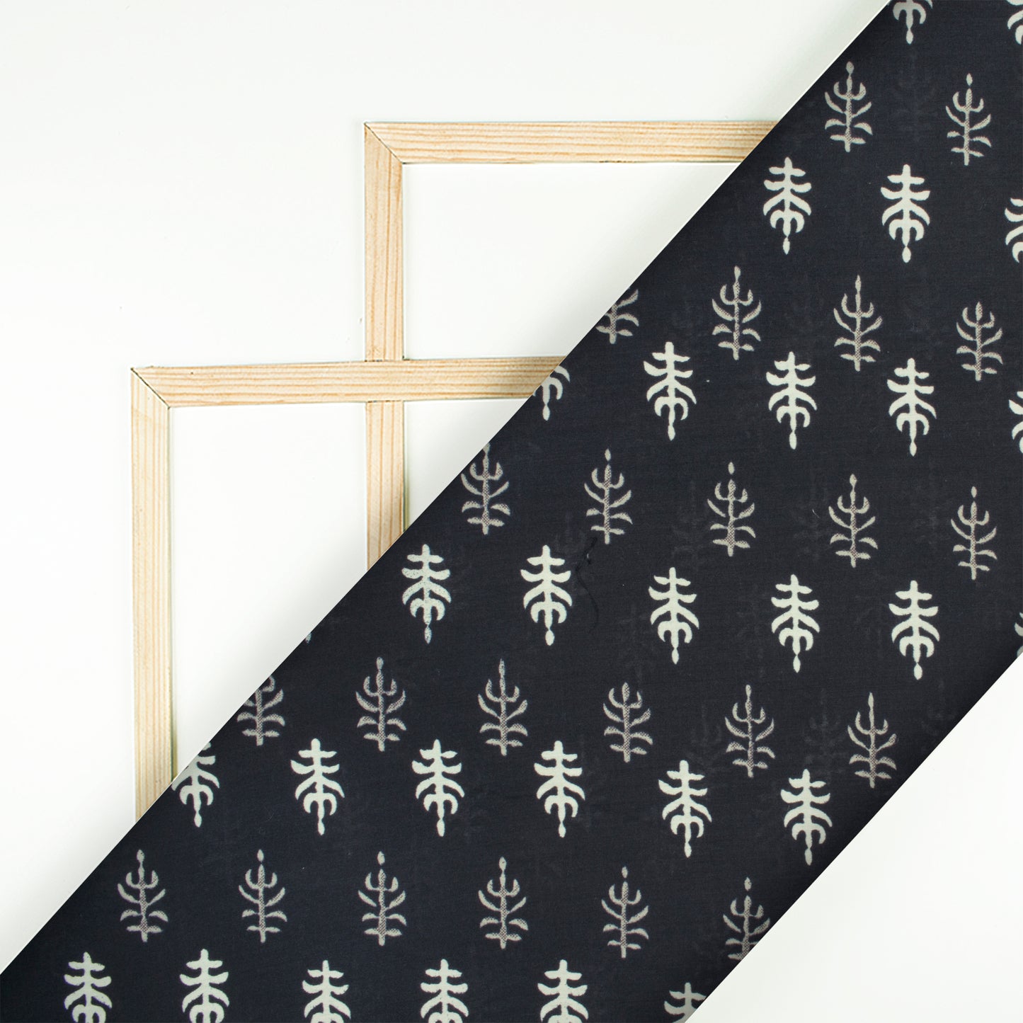 Black And Off White Booti Pattern Screen Print Muslin Fabric - Fabcurate
