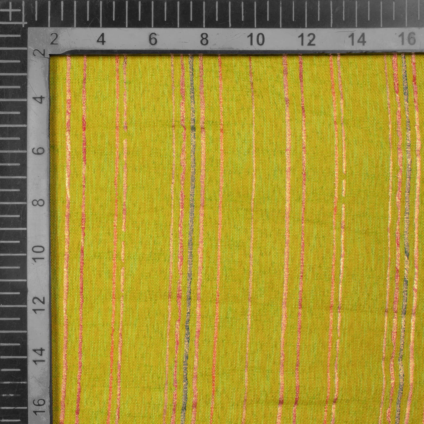 Chartreuse Green Stripes Pattern Rubber Foil Print Rayon Textured Fabric - Fabcurate
