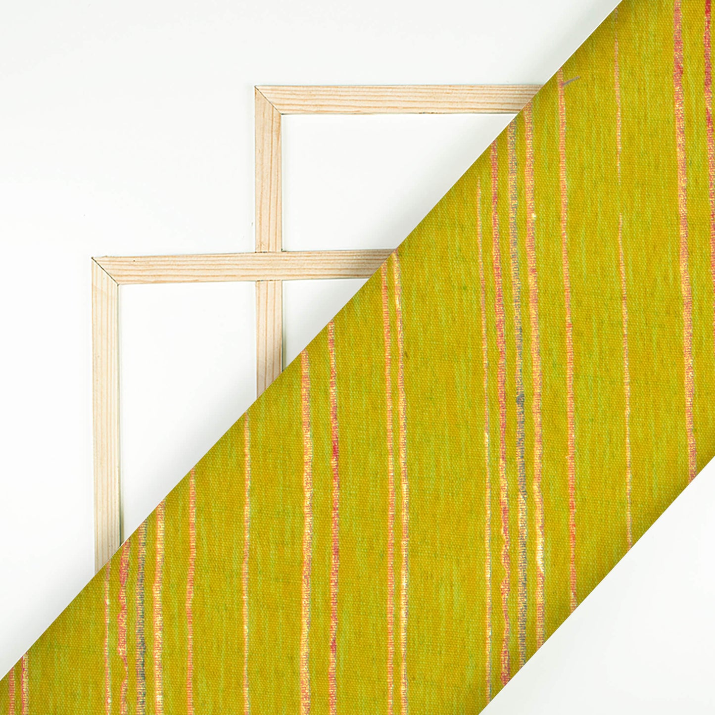 Chartreuse Green Stripes Pattern Rubber Foil Print Rayon Textured Fabric - Fabcurate