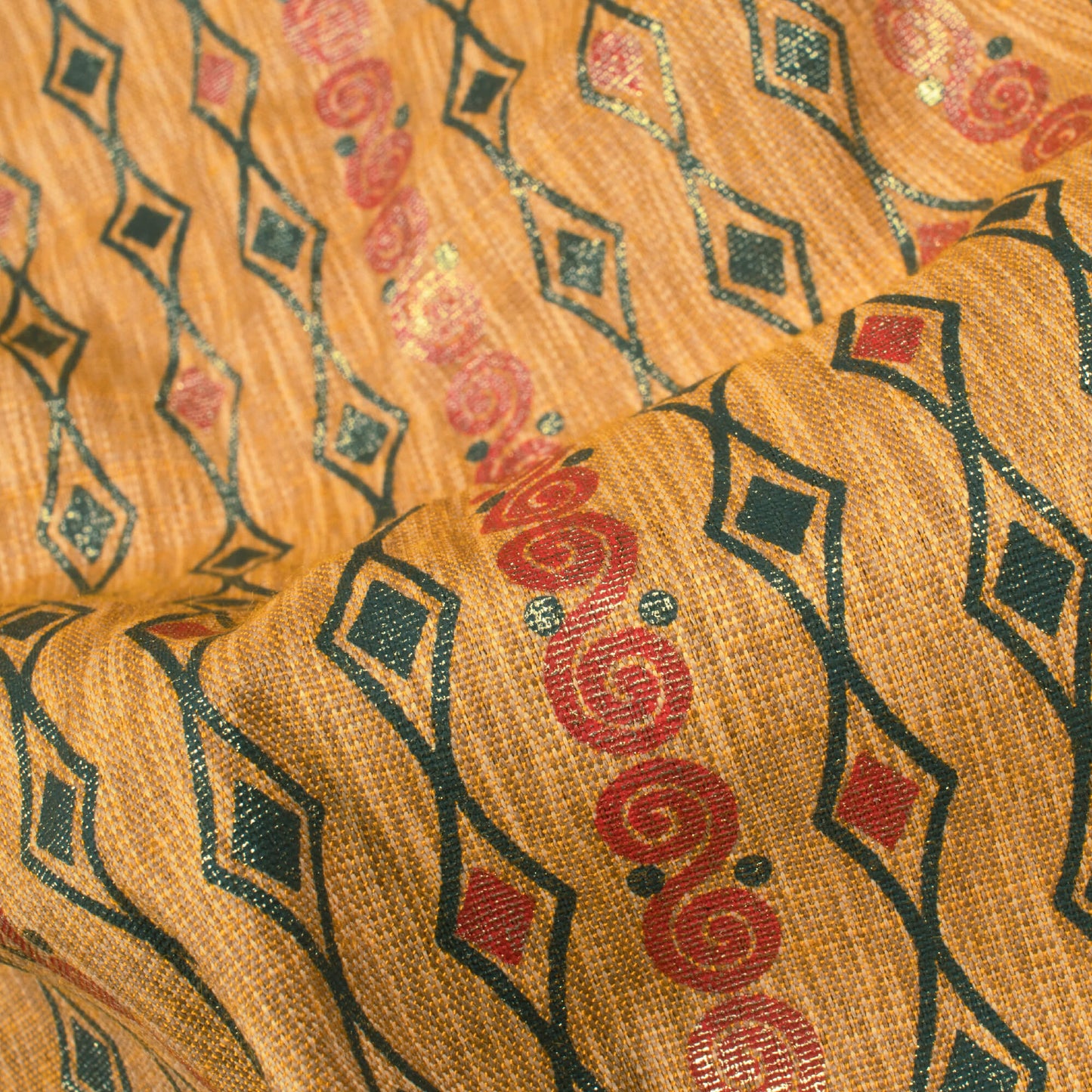 Honey Beige Stripes Pattern Rubber Foil Print Rayon Textured Fabric - Fabcurate