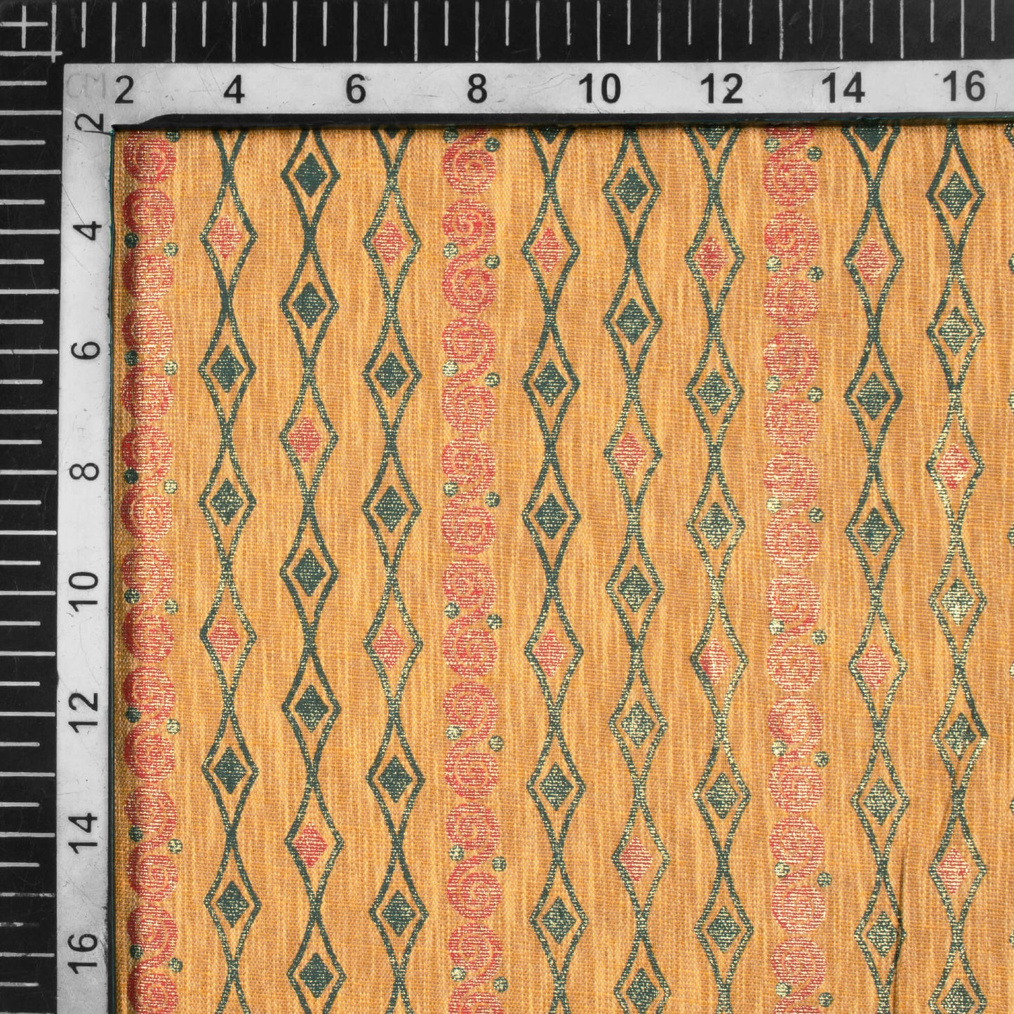 Honey Beige Stripes Pattern Rubber Foil Print Rayon Textured Fabric - Fabcurate