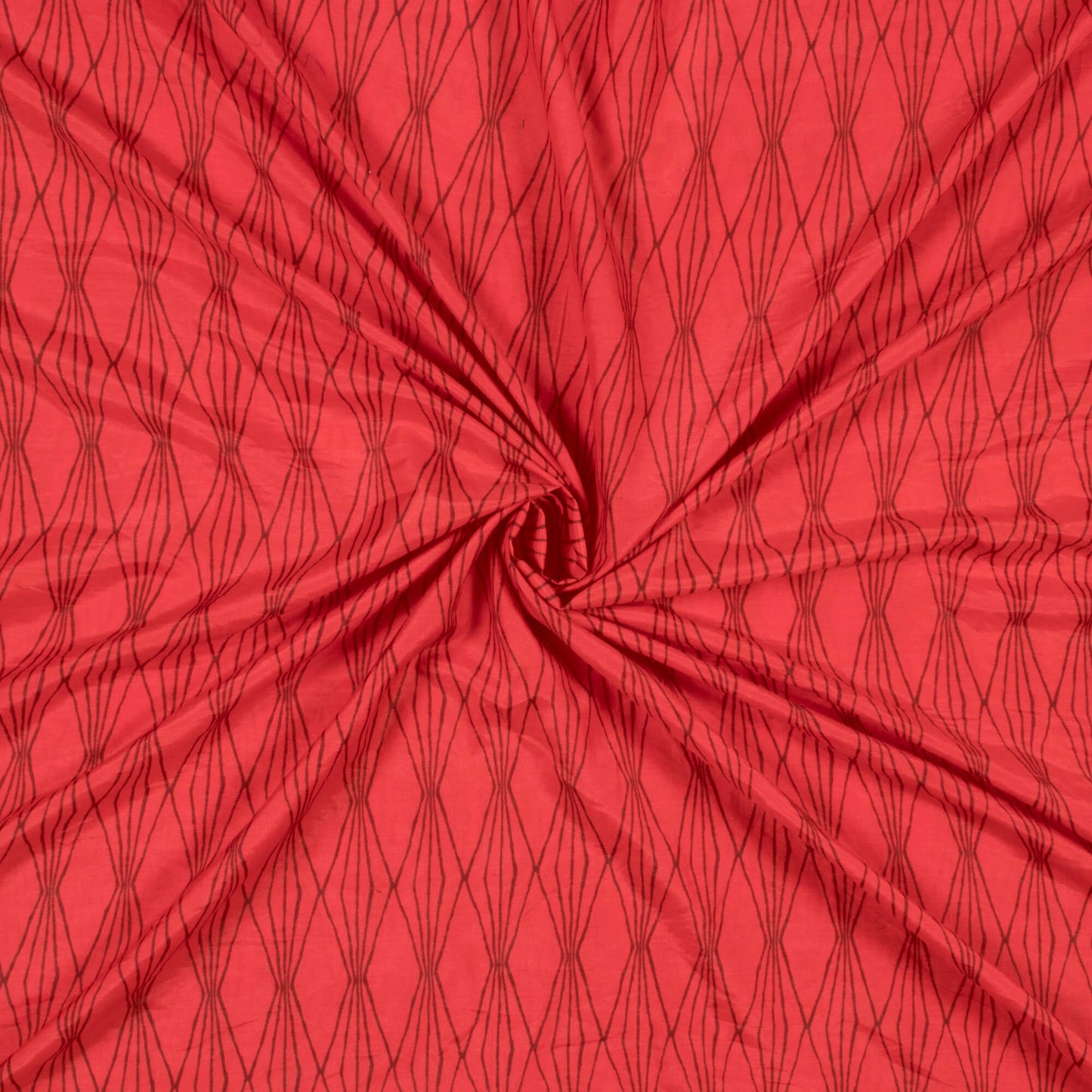 Red And Black Geometric Pattern Screen Print Modal Crepe Fabric - Fabcurate