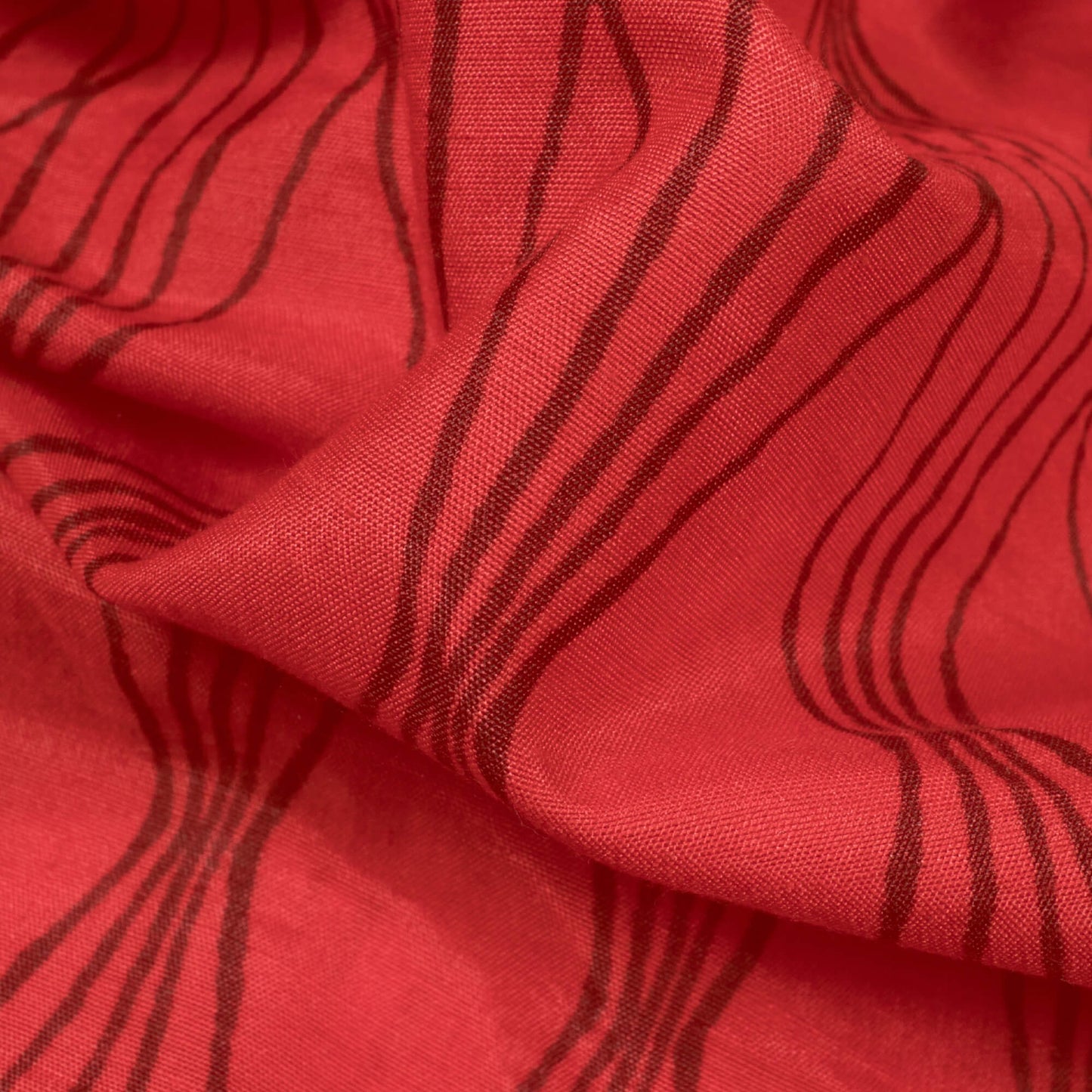 Red And Black Geometric Pattern Screen Print Modal Crepe Fabric - Fabcurate