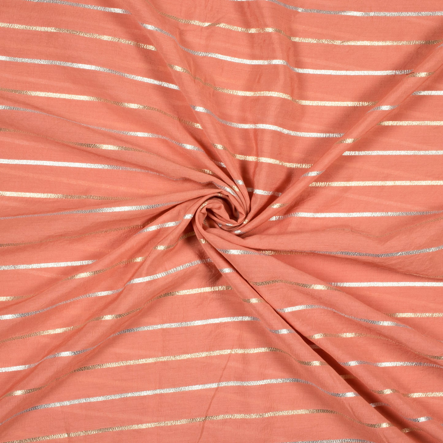 Peach Stripes Pattern Muslin Lurex Fabric - Fabcurate