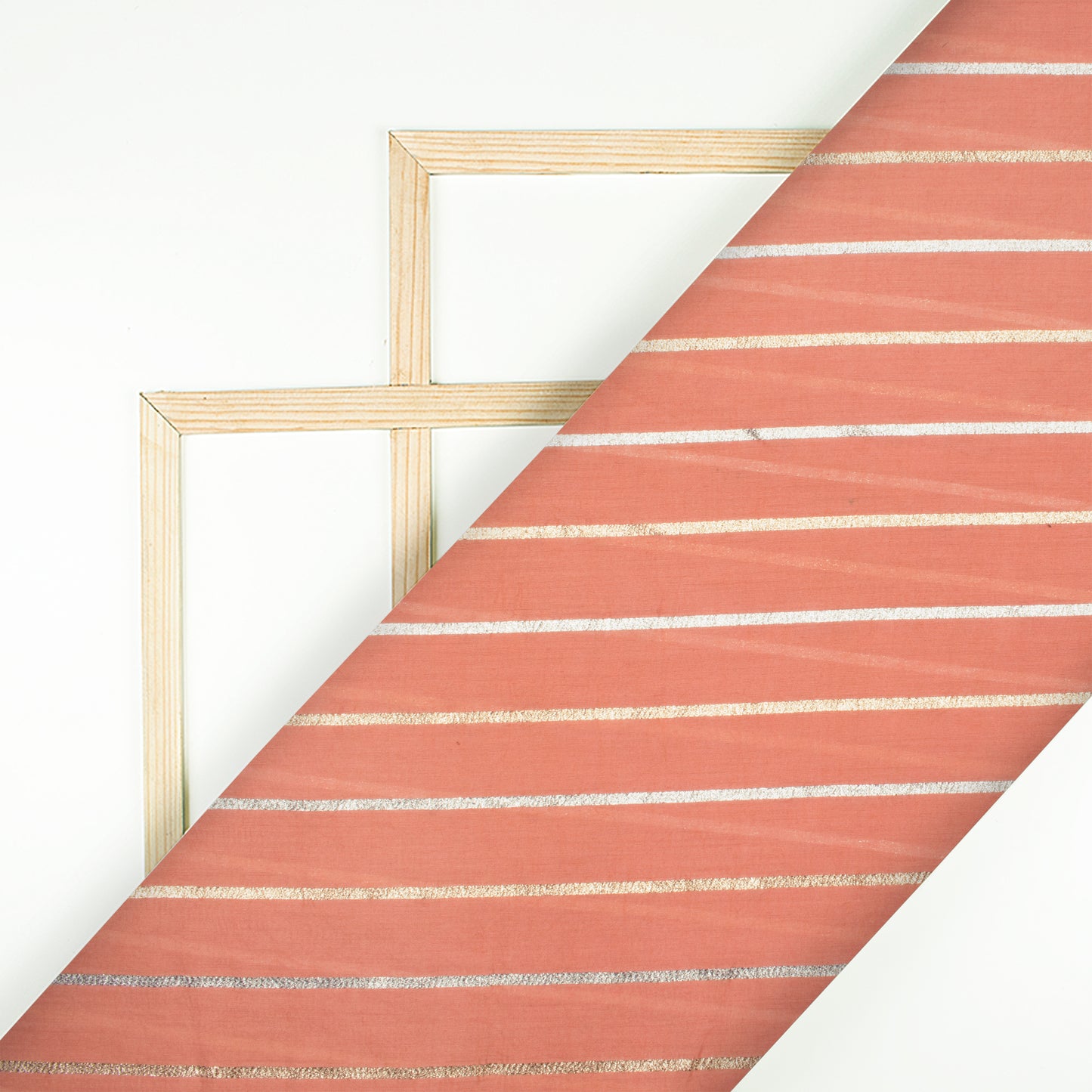 Peach Stripes Pattern Muslin Lurex Fabric - Fabcurate
