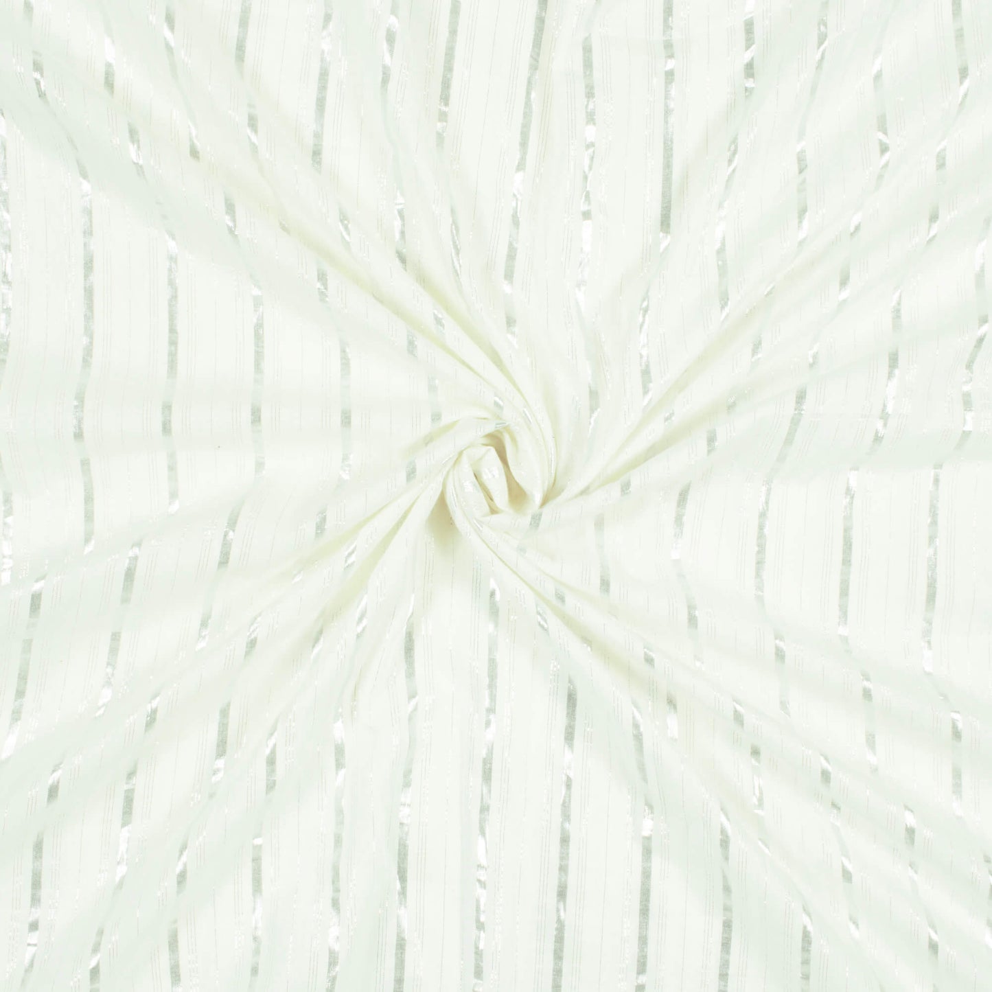 White And Silver Stripes Pattern Dyeable Cotton Lurex Fabric - Fabcurate