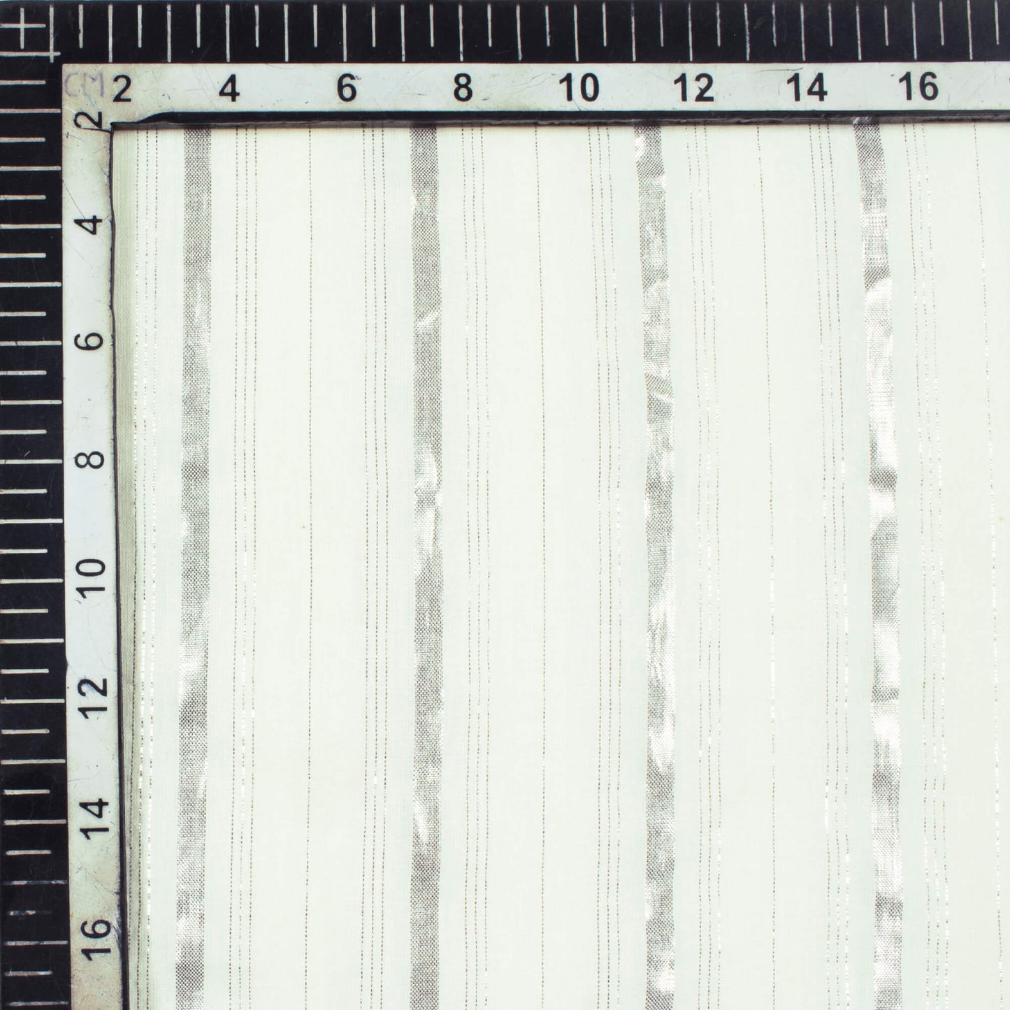 White And Silver Stripes Pattern Dyeable Cotton Lurex Fabric - Fabcurate