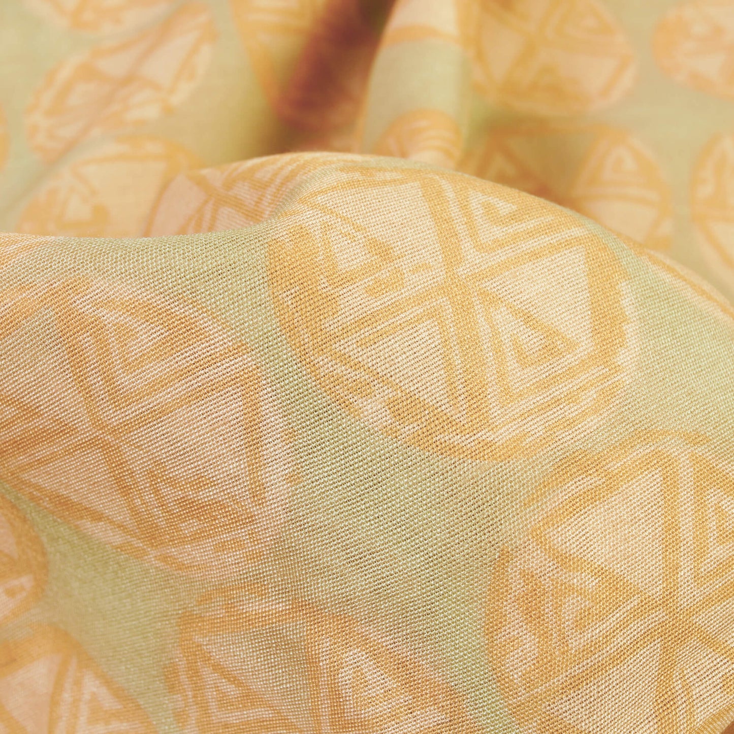 Pastel Grey And Beige Geometric Pattern Screen Print Chanderi Fabric - Fabcurate