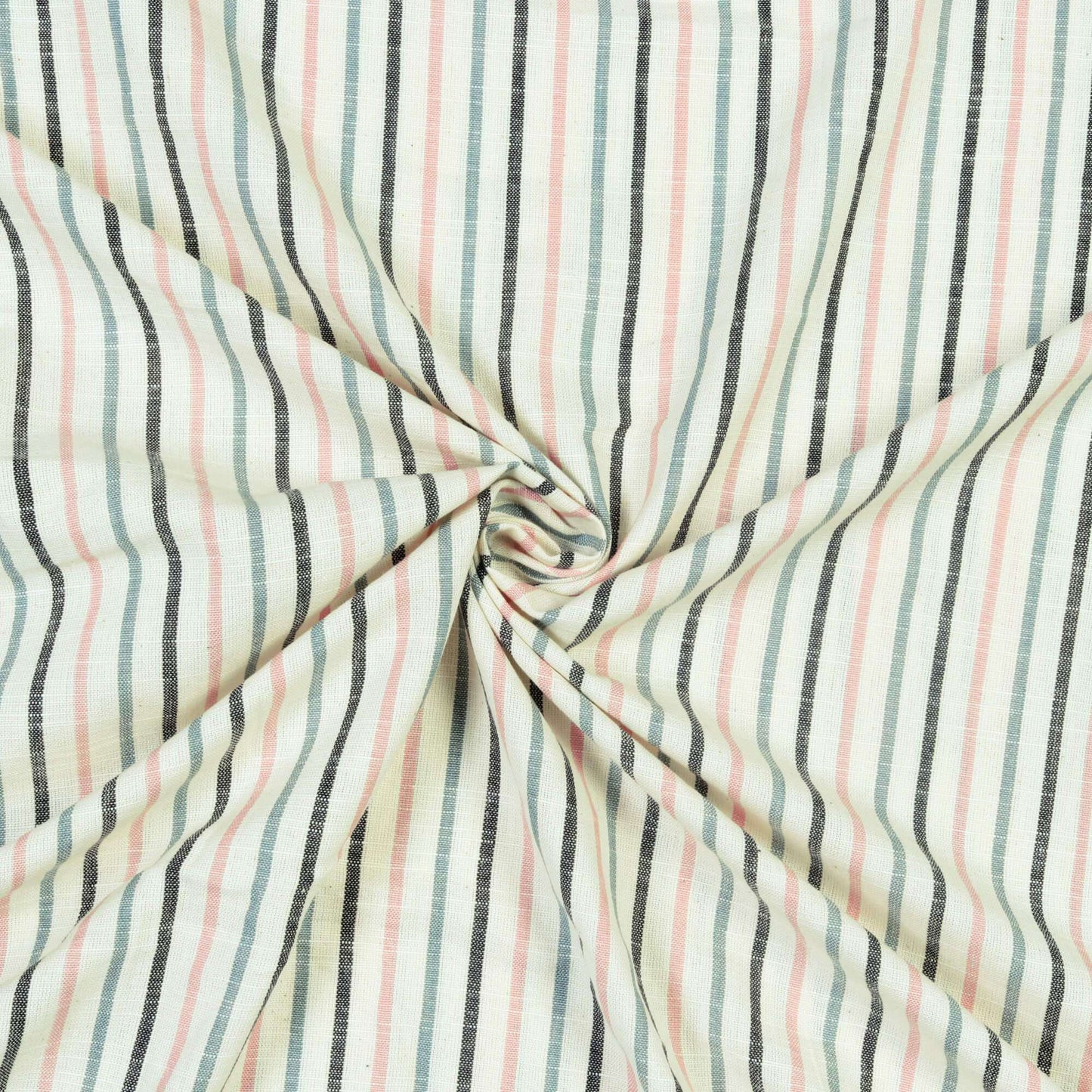 Off White And Rose Pink Stripes Pattern Yarn Dyed Flex Cotton Fabric - Fabcurate