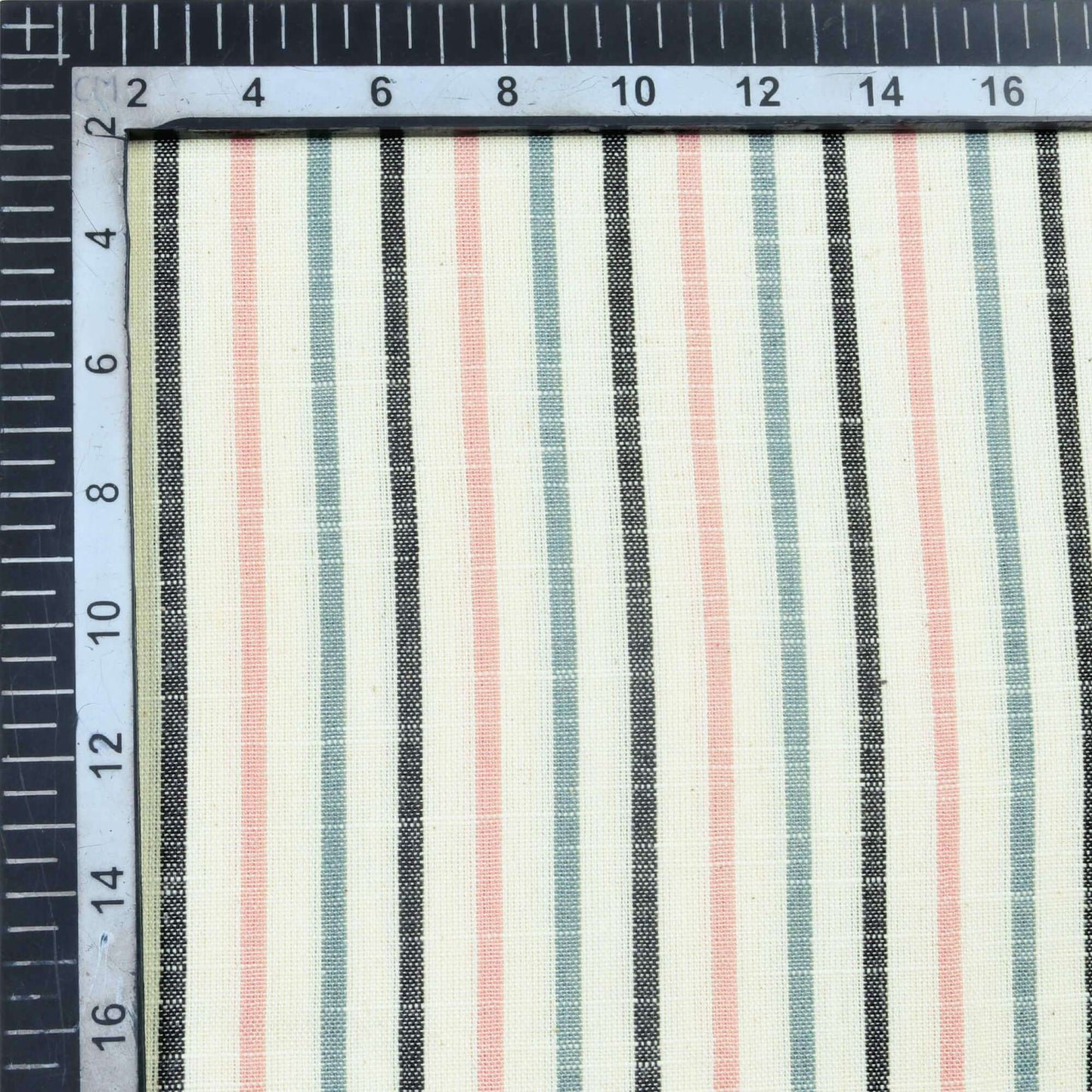 Off White And Rose Pink Stripes Pattern Yarn Dyed Flex Cotton Fabric - Fabcurate