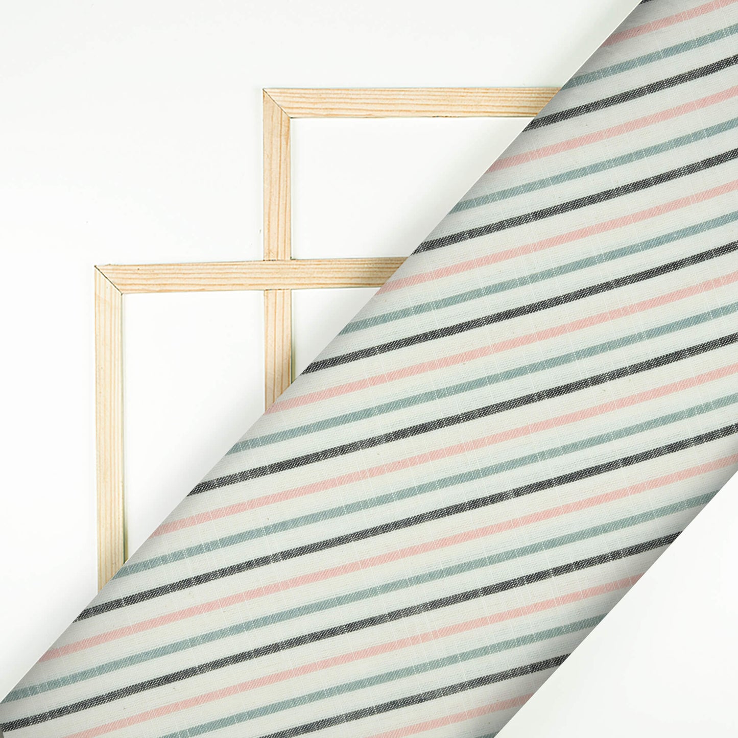 Off White And Rose Pink Stripes Pattern Yarn Dyed Flex Cotton Fabric - Fabcurate