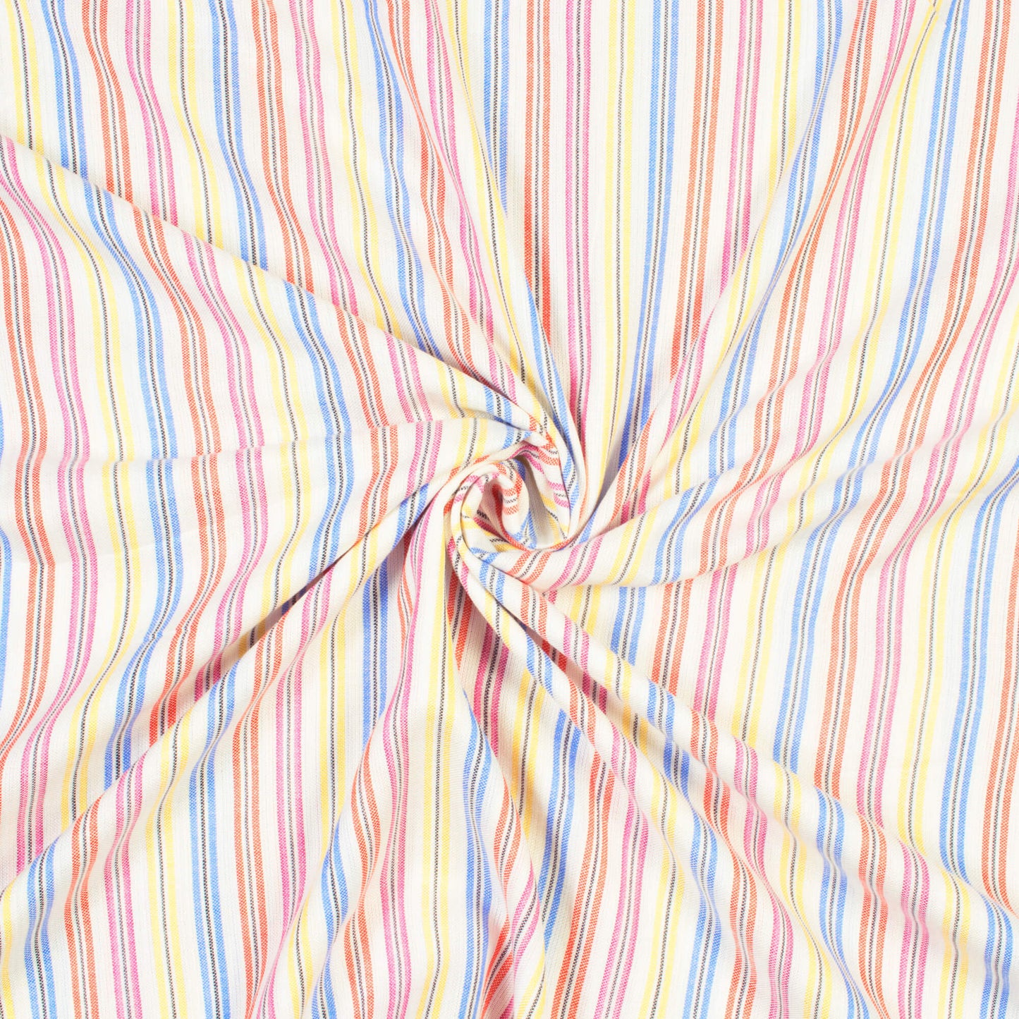 Orange And Flaxen Yellow Stripes Pattern Yarn Dyed Flex Cotton Fabric - Fabcurate