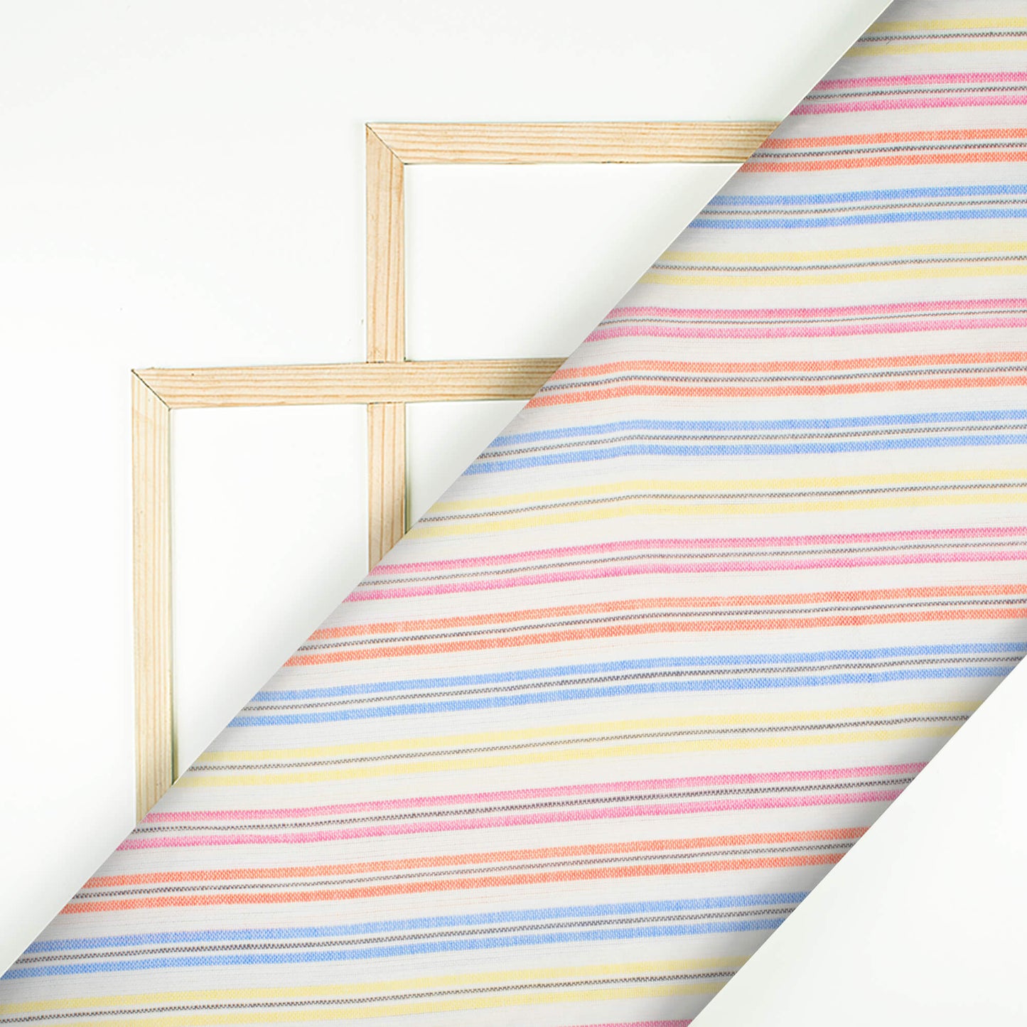 Orange And Flaxen Yellow Stripes Pattern Yarn Dyed Flex Cotton Fabric - Fabcurate