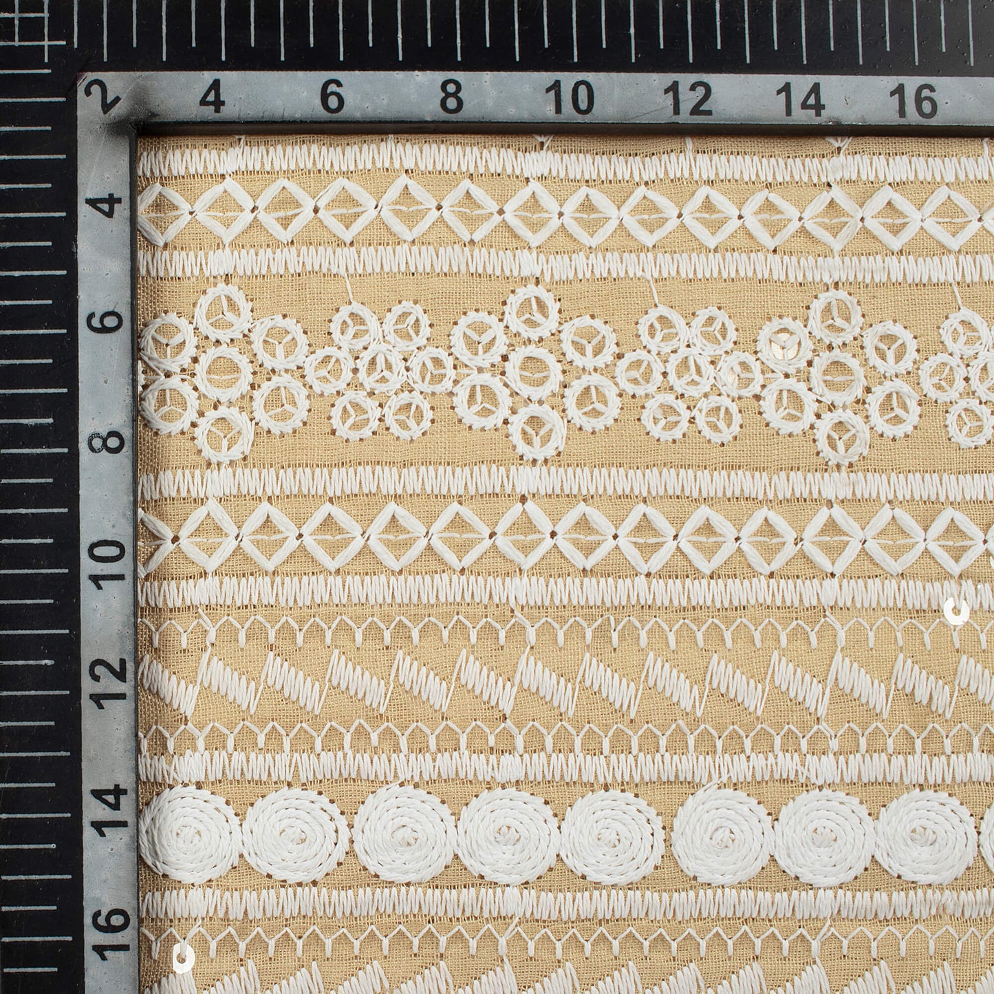 Ivory Cream Traditional Pattern Lucknowi Embroidery With Heavy Bordered Cotton Flex Fabric