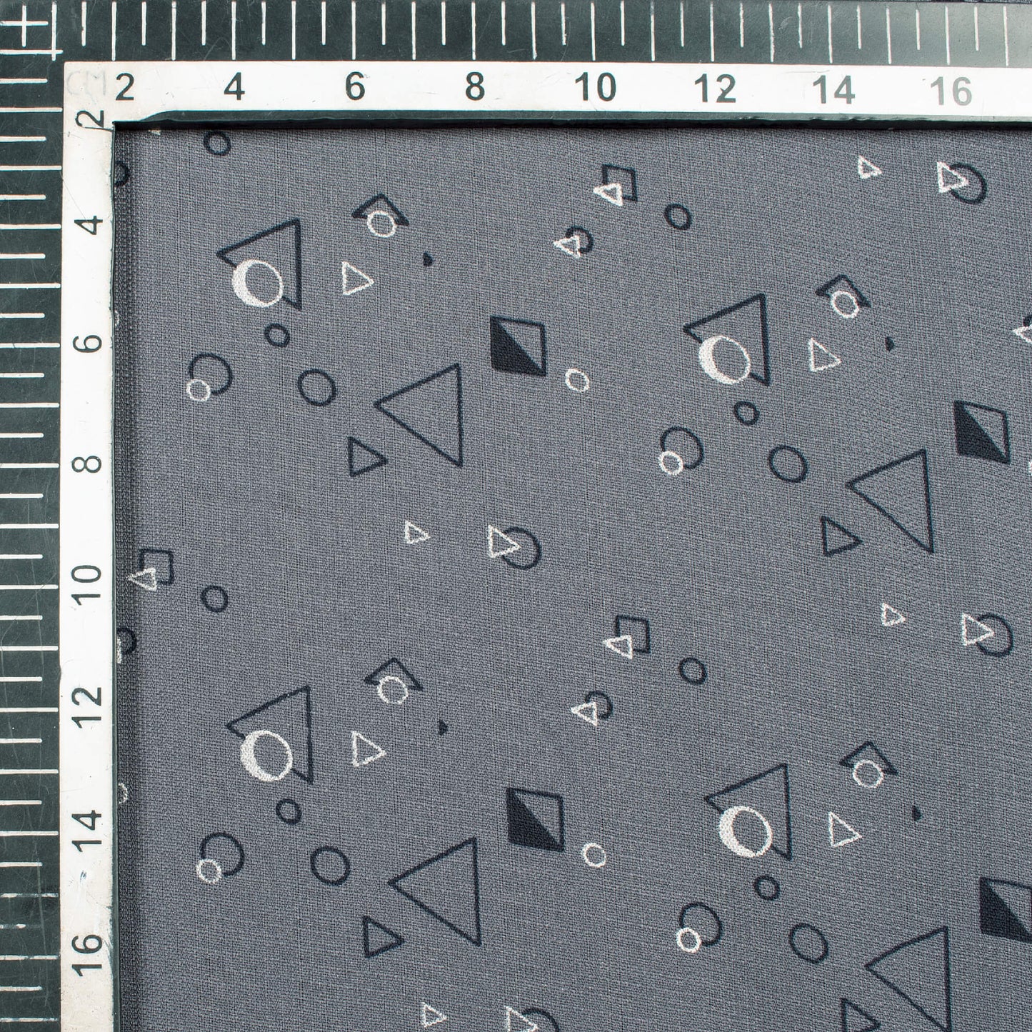 Lead Grey And Black Geometric Pattern Screen Print Inbox Fabric (Width 56 Inches) - Fabcurate