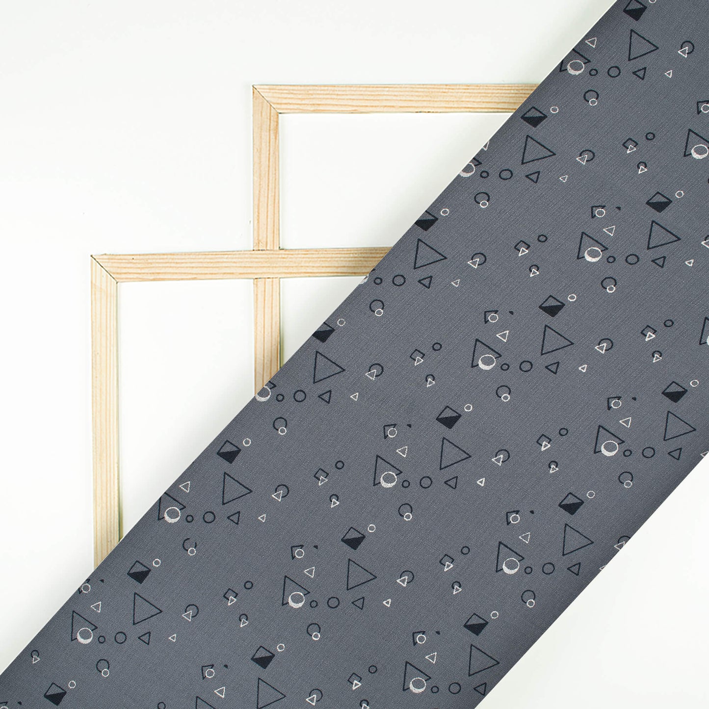 Lead Grey And Black Geometric Pattern Screen Print Inbox Fabric (Width 56 Inches) - Fabcurate