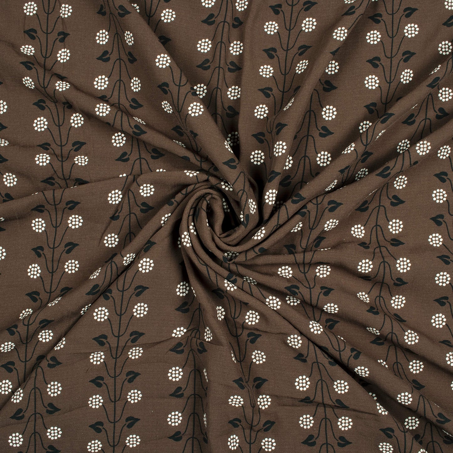 Carob Brown And Black Floral Pattern Screen Print Inbox Fabric (Width 56 Inches) - Fabcurate