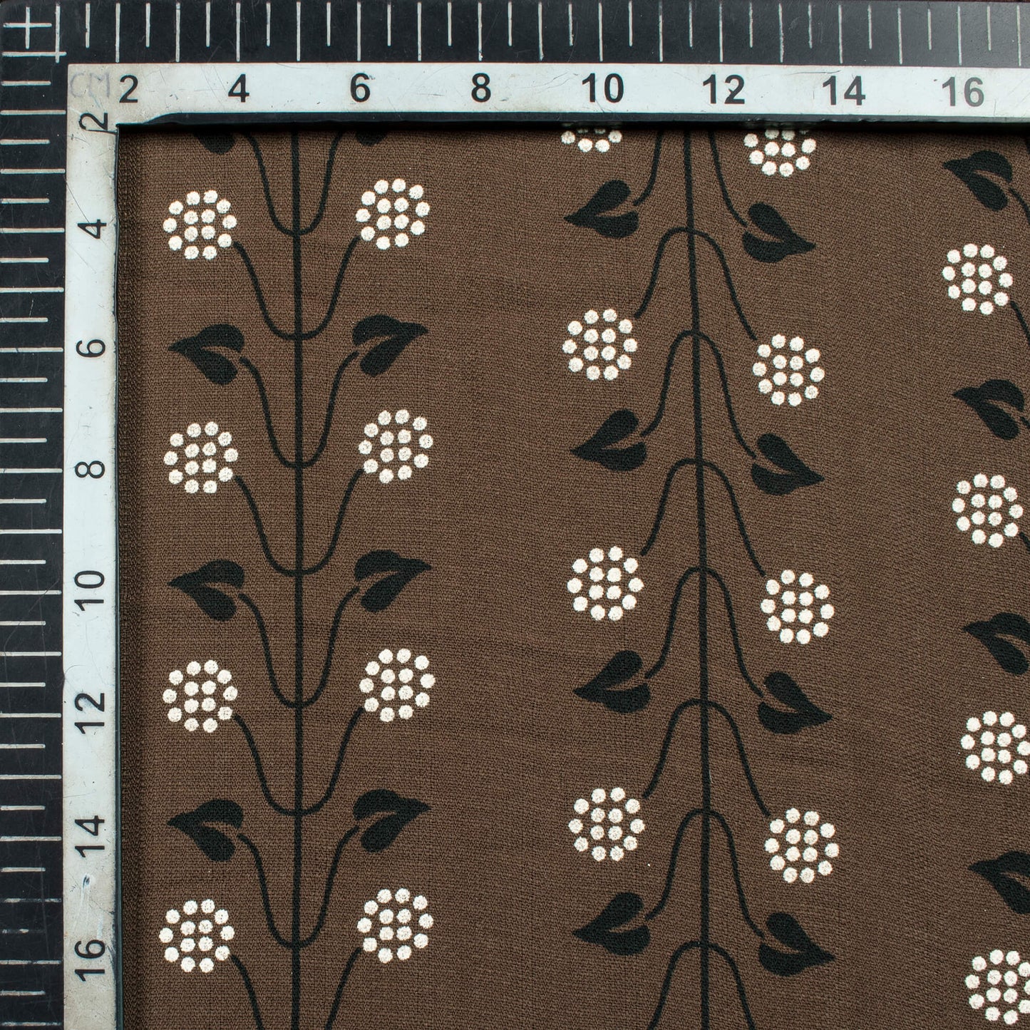 Carob Brown And Black Floral Pattern Screen Print Inbox Fabric (Width 56 Inches) - Fabcurate