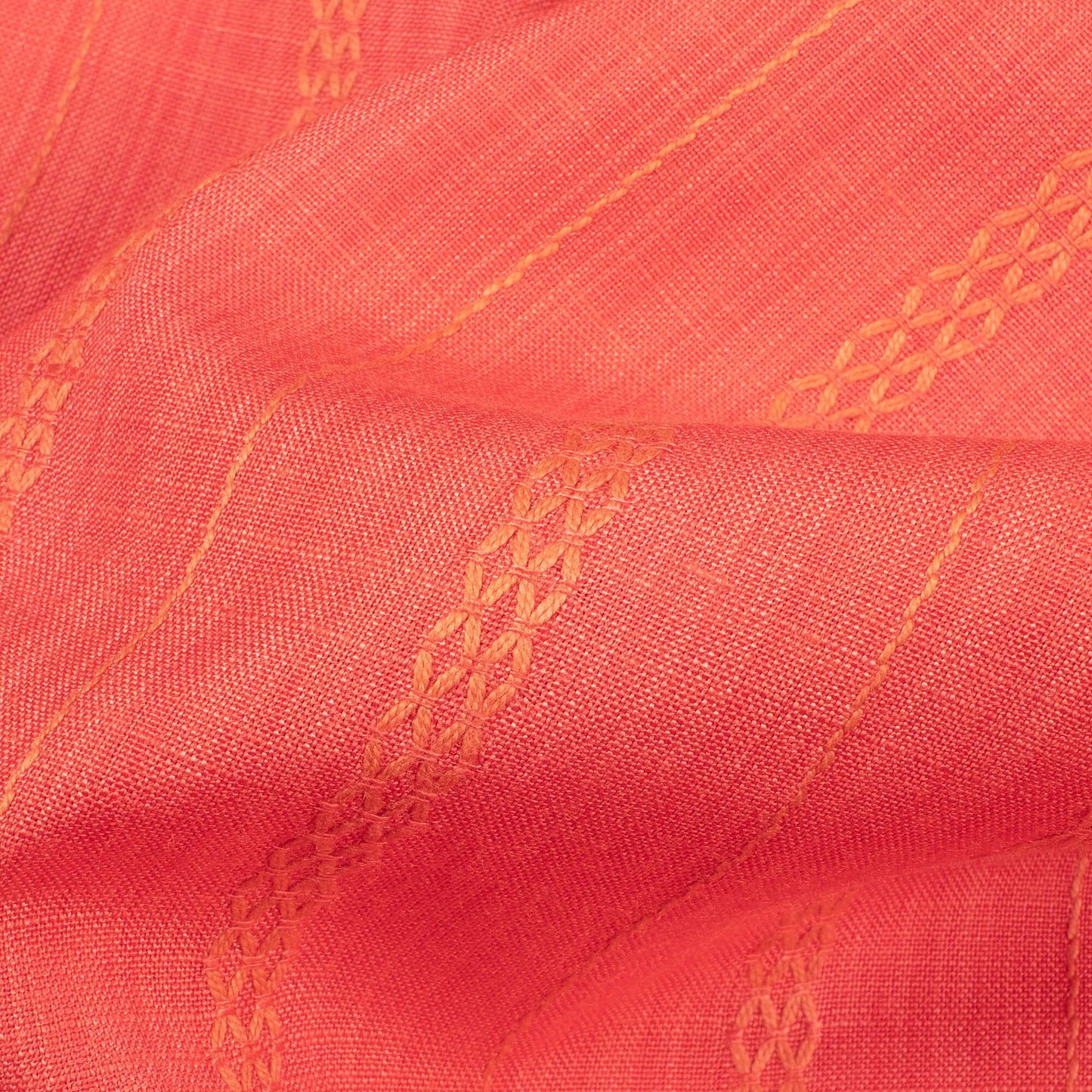 Salmon Orange Stripes Pattern Jacquard Rayon Slub Fabric (Width 56 Inches)