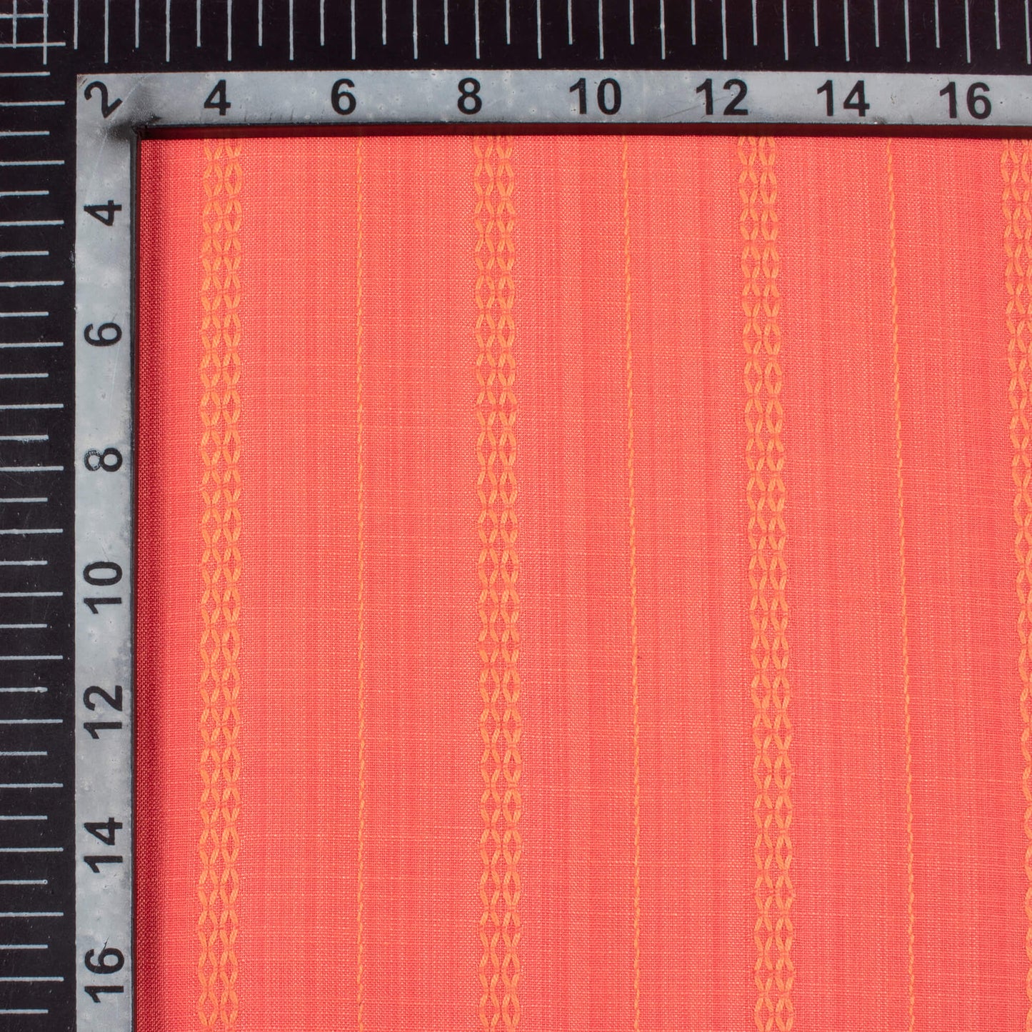 Salmon Orange Stripes Pattern Jacquard Rayon Slub Fabric (Width 56 Inches)