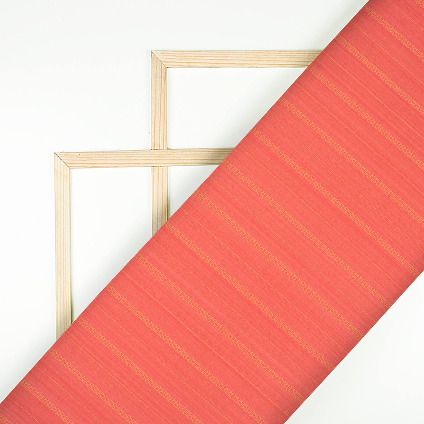 Salmon Orange Stripes Pattern Jacquard Rayon Slub Fabric (Width 56 Inches)